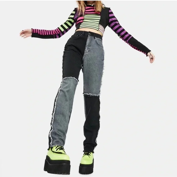 The Ragged Priest Black Denim Raw Hem Straight Leg Jeans Size 26 - Picture 8 of 13